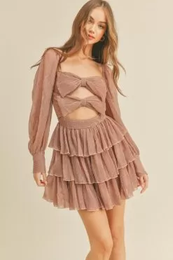 All Wrapped Up Metallic Pleated Mini Dress -Fashion Store md3324 dusty rose 6