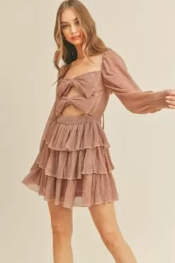 All Wrapped Up Metallic Pleated Mini Dress -Fashion Store md3324 dusty rose 7