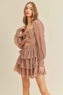 All Wrapped Up Metallic Pleated Mini Dress -Fashion Store md3324 dusty rose 8