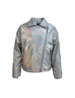 Mettallic Rainbow Leather Jacket Silver -Fashion Store metallic rainbow silver moto jacket lola the boys 29542713819238