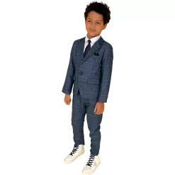 Navy Plaid Three-Piece Suit -Fashion Store navy plaid three piece suit lola the boys 28807066386534