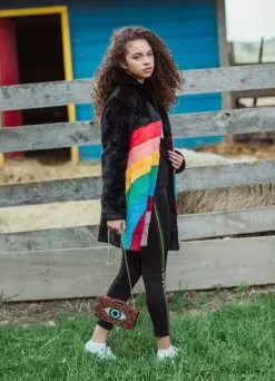 Rainbow Faux Fur Midi Coat -Fashion Store parkas furs rainbow faux fur midi coat lola the boys 28236883656806