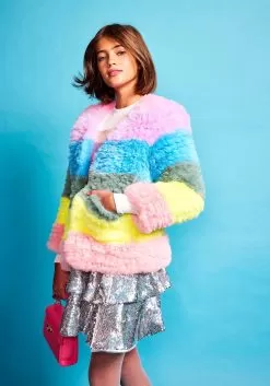 Rainbow Candy Striped Fur Jacket -Fashion Store rainbow candy striped fur jacket lola the boys 29204460503142
