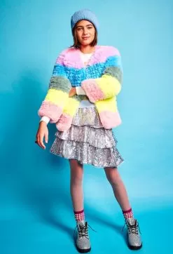 Rainbow Candy Striped Fur Jacket -Fashion Store rainbow candy striped fur jacket lola the boys 29204460535910