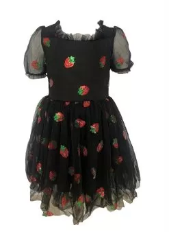 Black Sequin Strawberry Tulle Dress -Fashion Store sequin strawberries tulle dress lola the boys 29288507605094