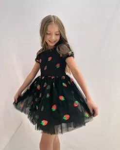 Black Sequin Strawberry Tulle Dress -Fashion Store sequin strawberries tulle dress lola the boys 29316529487974