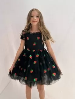 Black Sequin Strawberry Tulle Dress -Fashion Store sequin strawberries tulle dress lola the boys 29316530503782