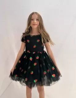 Black Sequin Strawberry Tulle Dress -Fashion Store sequin strawberries tulle dress lola the boys 29316531224678