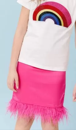 Women's Feather Trims Bright Pink Skirt -Fashion Store skirt women s feather trims bright pink skirt lola the boys 29629854089318
