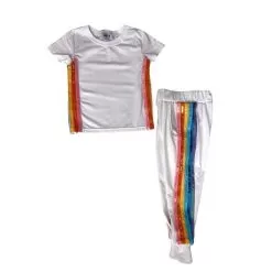 White Rainbow Sequin Jogger Set -Fashion Store white sequin rainbow jogger set lola the boys 28890339344486