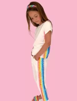 White Rainbow Sequin Jogger Set