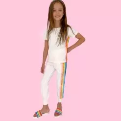 White Rainbow Sequin Jogger Set -Fashion Store white sequin rainbow jogger set lola the boys 28928054067302