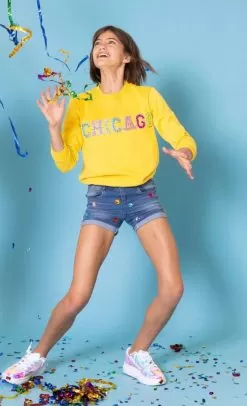 Womens Chicago Gem Sweatshirt - Yellow -Fashion Store womens chicago gem sweatshirt yellow lola the boys 29500343255142